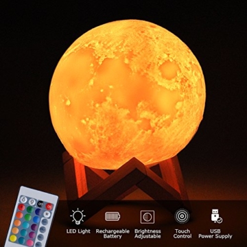 15cm RGB Mond Lampe LED Moon Nachtlicht Dimmbare Touch COSANSYS Nachtlampe tragbares mit Fernbedienung USB Aufladung 16 Farben Dekoleuchte für Schlafzimmer,Cafe, Bar als Weihnachten Geschenk - 3