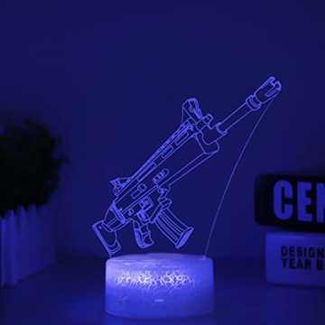 3D Festungslampe Battle Bus RGB Stimmungslampe 7 Farben Sockel Acryl Stereo Illusion LED Tischleuchte Nachttischlampe Crack Character Scar - 4