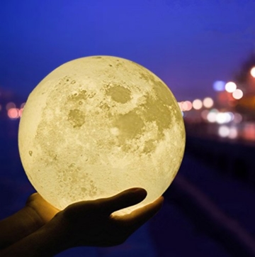 3D Mond Lampe 20cm mit Fernbedienung, Motiv 3D Mond, erhältlich in Ø 15 oder 20cm, 16 Farben. 10 verschiedene Motive, dimmbar, viele Funktionen, deutsche Bedienungsanleitung. Mondlampe Mondleuchte, - 5