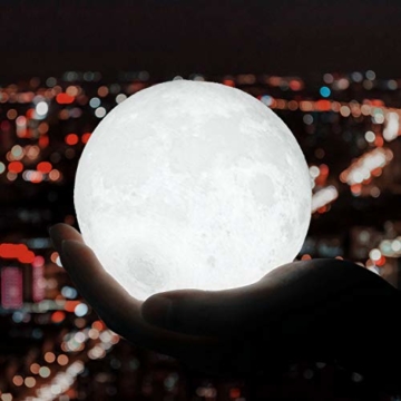 Albrillo LED Mond Lampe - 10cm 3D Mondlicht mit Touch Sensor, 3 Farbe Auswählbar und dimmbar Nachtlicht, USB Wiederaufladbar als Deko und Geschenke, 12.5um Oberflächengenauigkeit - 8