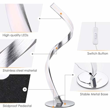 Albrillo Spiral LED Tischlampe aus Aluminium, Moderne Tischleuchte warmweiß mit 1.5 m Kabel Perfekt für Schlafzimmer Wohnzimmer - 5
