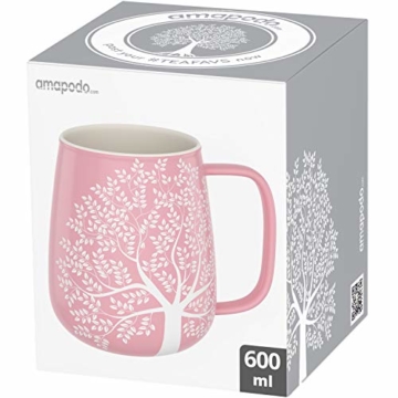 amapodo Kaffeetasse groß aus Porzellan mit Henkel 600ml Jumbotasse XXL Keramik Kaffeebecher Rosa Geschenke für Frauen Männer - 5