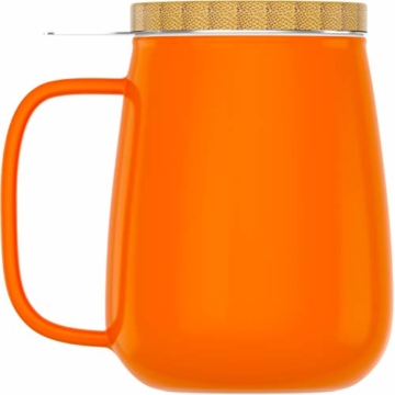 amapodo Teetasse mit Deckel und Sieb 600ml Porzellan Tasse groß, XXL Tassen Set Orange plastikfrei - 8