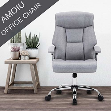 Amoiu Bürostuhl, ergonomischer Schreibtischstuhl Chefsessel mit gepolsterten Armlehnen und Kopfunterstützung,Höheverstellbar 360°Bürodrehstuhl Stoff Drehstuhl (Grau Stoff) - 6