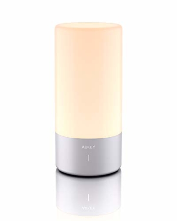 AUKEY Tischlampe, 360° Berührungssensor Nachttischlampe mit RGB Farbwechsel Tischleuchte1 Warmweißes Licht in 3 Helligkeitsstufen - 1