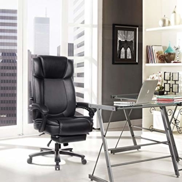 Breiter und hoher verstellbarer Leder Bürostuhl - Metallbasis Computer-Schreibtischstuhl mit hoher Rückenlehne und einstellbarer integrierter Lendennstütze, Winkelverriegelungssystem und Fußstütze - 5