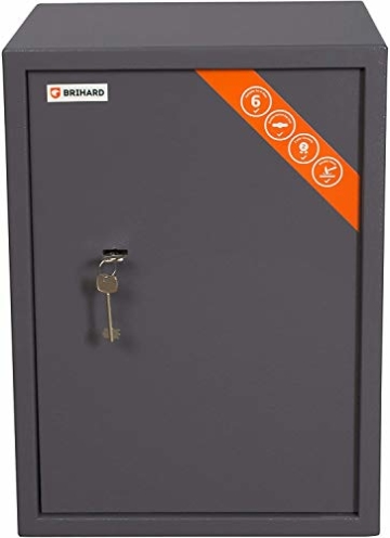 Brihard Business XL Tresor Safe mit Schlüssel-Schloss, 50x35x36cm (HxWxD), Titan Grau - 1