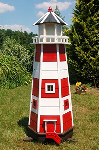 Deko-Shop-Hannusch Wunderschöner großer XXL Leuchtturm aus Holz mit SOLAR Beleuchtung 1,40 m, rot/Weiss, Solarbeleuchtung, - 1