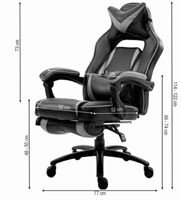 Delman XXL Gaming Stuhl Racing Stuhl Schreibtischstuhl Gaming Chair Drehstuhl Höhenverstellbar mit Fußstütze Fußablage mit Armlehnen Chefsessel Große Sitzfläche Dicke Polsterung 11 cm RS0019GY - 2