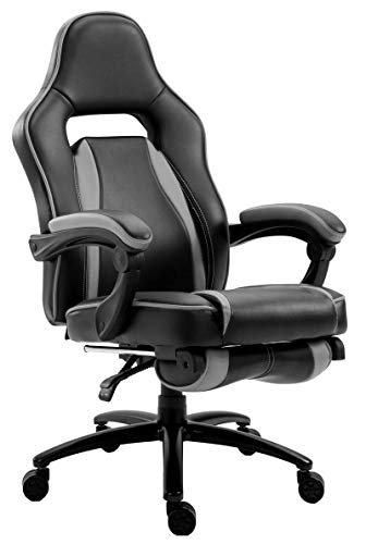 Delman XXL Gaming Stuhl Racing Stuhl Schreibtischstuhl Gaming Chair Drehstuhl Höhenverstellbar mit Fußstütze Fußablage mit Armlehnen Chefsessel Große Sitzfläche Dicke Polsterung 11 cm RS0019GY - 4