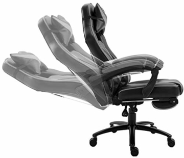 Delman XXL Gaming Stuhl Racing Stuhl Schreibtischstuhl Gaming Chair Drehstuhl Höhenverstellbar mit Fußstütze Fußablage mit Armlehnen Chefsessel Große Sitzfläche Dicke Polsterung 11 cm RS0019GY - 5