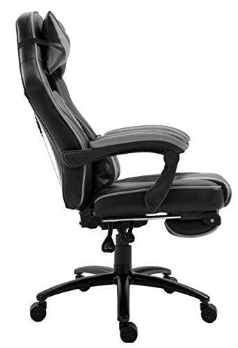 Delman XXL Gaming Stuhl Racing Stuhl Schreibtischstuhl Gaming Chair Drehstuhl Höhenverstellbar mit Fußstütze Fußablage mit Armlehnen Chefsessel Große Sitzfläche Dicke Polsterung 11 cm RS0019GY - 8