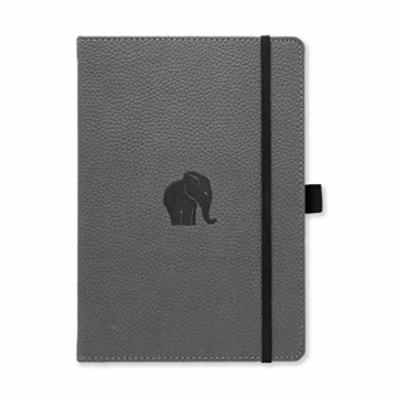 Dingbats D5023GY Wildlife A5+ Hardcover Notizbuch - PU-Leder, Mikroperforiert 100gsm Creme Seiten, Innentasche, Gummiband, Stifthalter, Lesezeichen (Gepunktet, Grauer Elefant) - 1