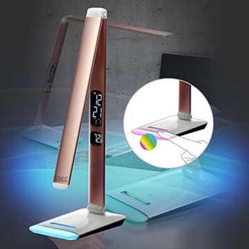 Eaxus® LED Schreibtischlampe mit RGB-Farbwechsel - Dimmbar mit Touch-Funktion, Kalender & Temperaturanzeige - 1