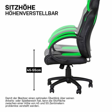 ELITE MG-100 Bürostuhl Chefsessel Racing Gamingstuhl Schreibtischstuhl Dreh Stuhl Sportsitz aus Kunstleder (Schwarz/Neongrün) - 8