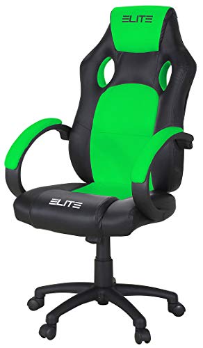 ELITE MG-100 Bürostuhl Chefsessel Racing Gamingstuhl Schreibtischstuhl Dreh Stuhl Sportsitz aus Kunstleder (Schwarz/Neongrün) - 1