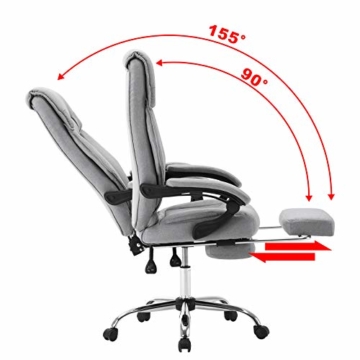 EUGAD 0007BGY Bürostuhl Chefsessel Schreibtischstuhl Drehstuhl Computerstuhl mit Fußstütze, Höhenverstellbar, Stoffbezug, Hellgrau - 4