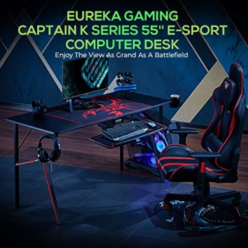 EUREKA ERGONOMIC Gaming Tisch K55 Gaming Schreibtisch Gaming Computertisch PC Schreibtisch mit Getränkehalter und Kopfhörerhalter 140 * 60 cm Schwarz - 3