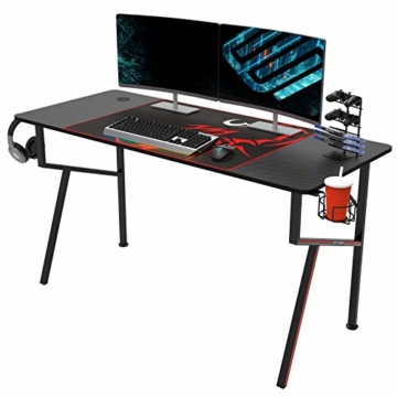 EUREKA ERGONOMIC Gaming Tisch K55 Gaming Schreibtisch Gaming Computertisch PC Schreibtisch mit Getränkehalter und Kopfhörerhalter 140 * 60 cm Schwarz - 1