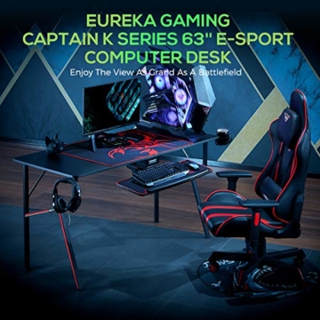 EUREKA ERGONOMIC Gaming Tisch K63 Gaming Schreibtisch Gaming Computertisch PC Schreibtisch mit Getränkehalter und Kopfhörerhalter 160 * 60 cm Schwarz - 2