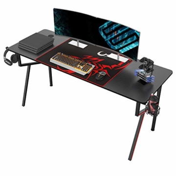 EUREKA ERGONOMIC Gaming Tisch K63 Gaming Schreibtisch Gaming Computertisch PC Schreibtisch mit Getränkehalter und Kopfhörerhalter 160 * 60 cm Schwarz - 1