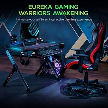 EUREKA ERGONOMIC Gaming Tisch mit LED R1-S Gaming Schreibtisch mit RGB Beleuchtung PC Tisch Gaming Gamer Tisch mit Getränkehalter und Kopfhörerhalter 110 * 67.5CM Schwarz - 2
