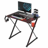 EUREKA ERGONOMIC Gaming Tisch X31 Gaming Schreibtisch Klein Gaming Computertisch PC Schreibtisch mit Getränkehalter und Kopfhörerhalter 80 * 60 cm Schwarz - 1