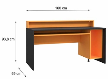 Forte Tezaur Schreibtisch, Holzwerkstoff, Schwarz matt kombiniert mit Orange, 94 x 160 x 69 cm - 2