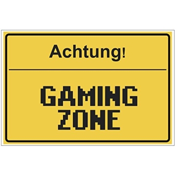 Fun-Schild Achtung! - Gaming Zone aus PVC Hartschaum Platte 300x200 mm - 3 mm stark - Lustig - Türschild - Regenbogen - 1