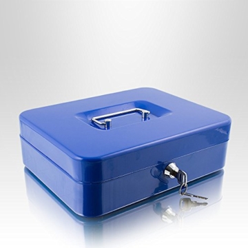 Geldkassette 25 cm groß abschließbar Münz Geld Zählbrett Kasse Safe Blau 250mm x 200mm x 70mm (B/T/H) - 4