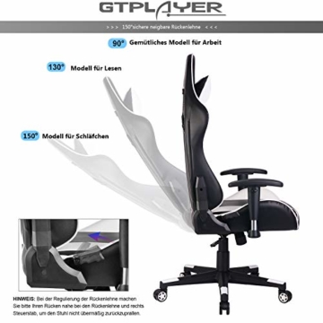 GTPLAYER Gaming Stuhl Bürostuhl Schreibtischstuhl Kunstleder Drehstuhl Chefsessel Höhenverstellbarer Gamer Stuhl Ergonomisches Design (Weiß) - 6