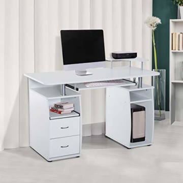 HOMCOM Computertisch Eckschreibtisch Winkelschreibtisch Schreibtisch Bürotisch PC Tisch Weiß - 9