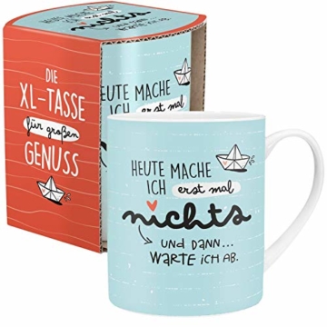 H:)PPY life 46253 XL-Tasse mit Spruch Heute mache ich erstmal nichts, maritim mit Schiffchen, Porzellan, 60 cl - 2