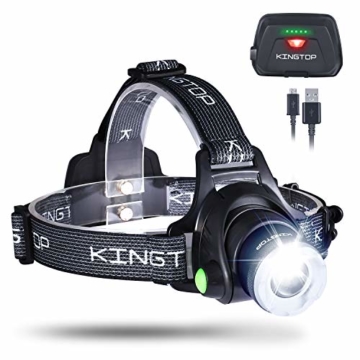 KINGTOP LED Stirnlampe Wasserdicht USB Wiederaufladbare LED Kopflampe, 3 Lichtmodi 600lm, Perfekt für Camping,Joggen, Spazieren und andere Outdoor Sport - 1