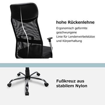 Merax Bürostuhl Drehstuhl Schreibtischstühle Ergonomischer Design Chefsessel mit Kopfstütze, Netzrückenlehne/Wippfunktion (Schwarz) - 8