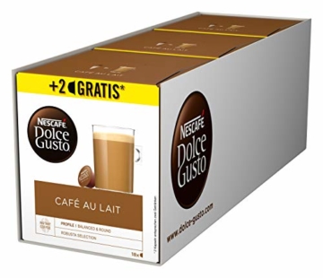 NESCAFÉ Dolce Gusto Café au Lait 54 Kaffeekapseln (ausgewählte Robusta Bohnen, Leichter Kaffeegenuss mit cremigem Milchschaum, Aromaversiegelte Kapseln) 3er Pack (3 x 16 + 2 Kapseln) - 1