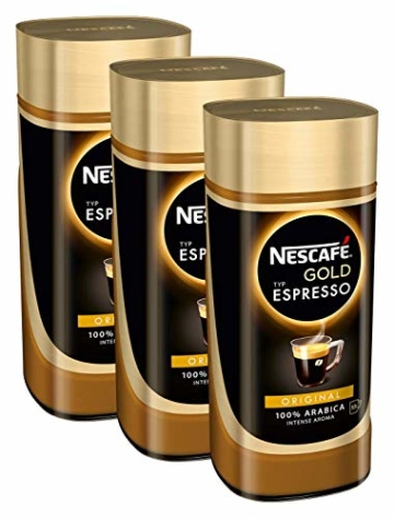 NESCAFÉ Gold Typ ESPRESSO, hochwertiger Instant Espresso mit 100% feinen Arabica Kaffeebohnen, koffeinhaltig, mit samtiger Crema, 3er Pack (3 x 100g) - 1