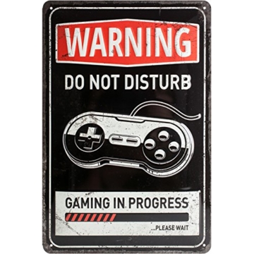 Nostalgic-Art Retro Blechschild Gaming in Progress, Warnschild als Geschenk-Idee für Gamer, aus Metall, Vintage-Design zur Dekoration, 20 x 30 cm - 1