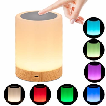 omitium Nachttischlampe, LED Nachtlampe mit Dimmer 360° Berührungssensor USB Aufladbar Tragbare 16 Farben Tischleuchte für Kinder Schlaf Zimmer Camping (Warmweiß) - 1