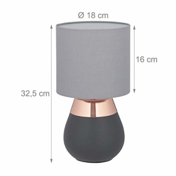 Relaxdays Nachttischlampe Touch dimmbar, moderne Touch Lampe, 3 Stufen, E14, Tischlampe, HxD: 32,5 x 18 cm, grau-kupfer - 5