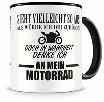 Samunshi® Tasse mit Spruch Ich denke an mein Motorrad Geschenk für Männer Kaffeebecher Kaffeepott schwarz - 1