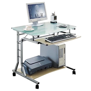 SixBros. Schreibtisch mit Glasplatte, rollbarer PC Tisch, Rollwagen, Kleiner Computerschreibtisch auf Rollen, 80 x 60 cm CT-3791A/41 - 1