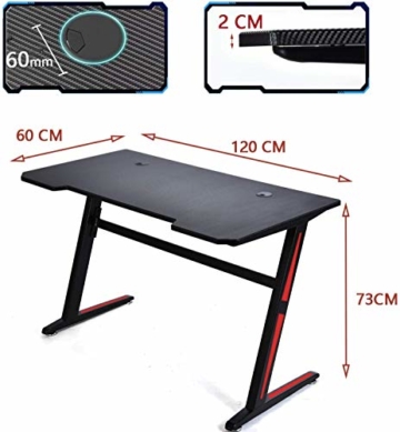 Soontrans Schreibtisch Ergonomisch Gaming Tisch PC Computertisch mit Kabelmanagement, Vergrößen Oberfläche, Geschenk für Gamer (Schwarz) - 4