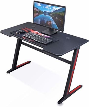 Soontrans Schreibtisch Ergonomisch Gaming Tisch PC Computertisch mit Kabelmanagement, Vergrößen Oberfläche, Geschenk für Gamer (Schwarz) - 1