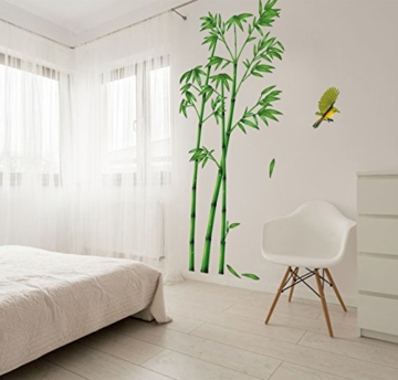 ufengke® Grüner Bambus und der Vogel Wandsticker, Wohnzimmer Schlafzimmer Entfernbare Fenstersticker Wandtattoos Wandbilder - 2