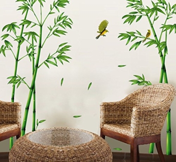 ufengke® Grüner Bambus und der Vogel Wandsticker, Wohnzimmer Schlafzimmer Entfernbare Fenstersticker Wandtattoos Wandbilder - 1