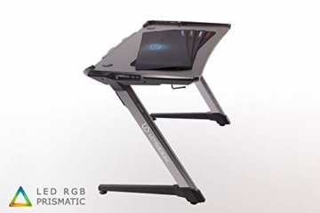 Ultradesk Racer - Gaming Tisch mit Rahmen aus Aluminium, Computertisch, L: 120cm T: 64cm H: 77cm, Schreibtisch mit LED RGB Prismatic und Carbon Design - 4
