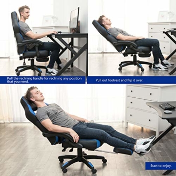 Umi. by Amazon - Gaming Stuhl Bürostuhl Schreibtischstuhl mit Armlehne Gamer Stuhl Drehstuhl Höhenverstellbarer Gaming Sessel PC Stuhl Ergonomisches Chefsessel mit Fußstützen Blau - 4