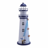 VOSAREA Windlichthalter Vintage Eisen Leuchtturm Form mit Vogel LED Dekorative Kerzenlaternen Kerzenständer Nautische Maritime Deko (Blau) - 1