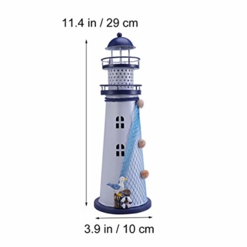 VOSAREA Windlichthalter Vintage Eisen Leuchtturm Form mit Vogel LED Dekorative Kerzenlaternen Kerzenständer Nautische Maritime Deko (Blau) - 5